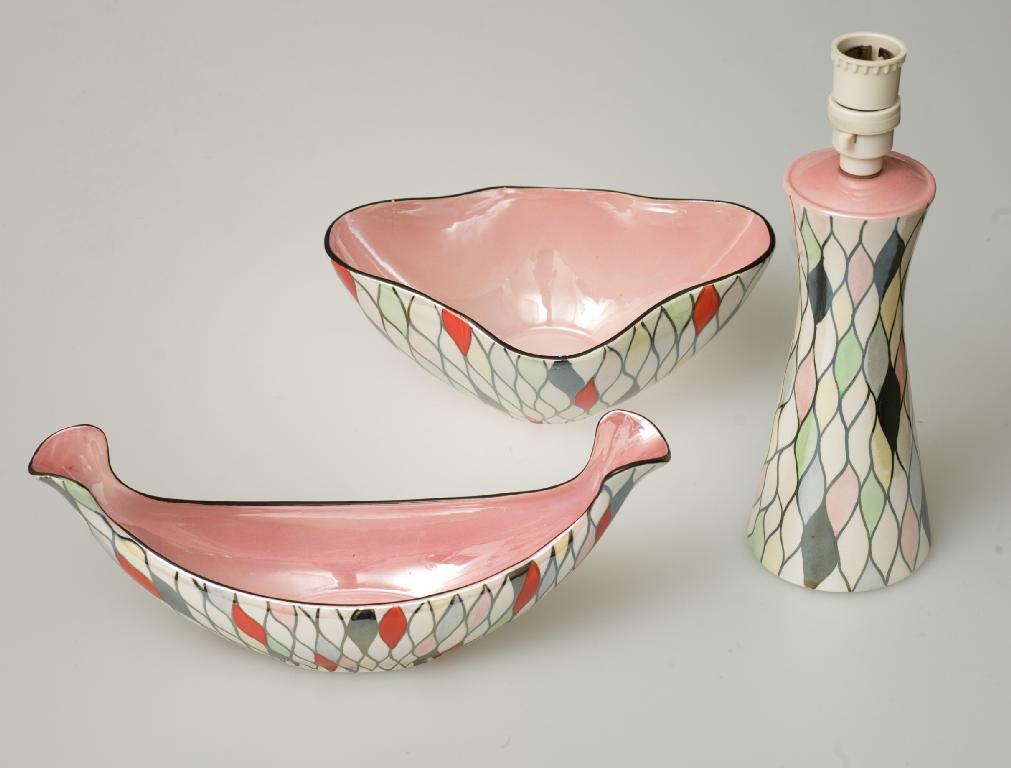 Appraisal: GROUP OF MALING HARLEQUIN PATTERN POTTERY c comprising a waisted