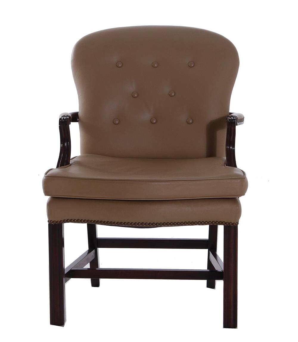 Appraisal: Sheraton style mahogany and leather armchair BH SH W D