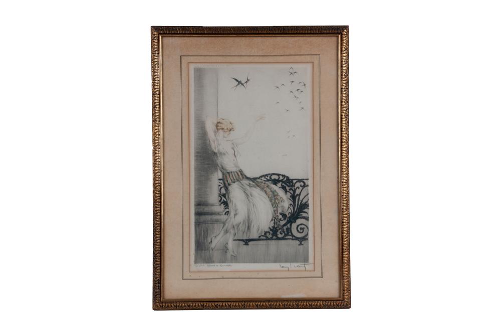 Appraisal: LOUIS ICART SWALLOWS LES HIRONDELLES circa etching and aquatint signed