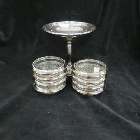 Appraisal: pc Sterling Silver Lot sterling silver crystal coasters diameter and