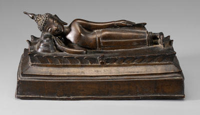 Appraisal: Bronze Figure of Reclining Buddha Thailand th century representing Parinirvana