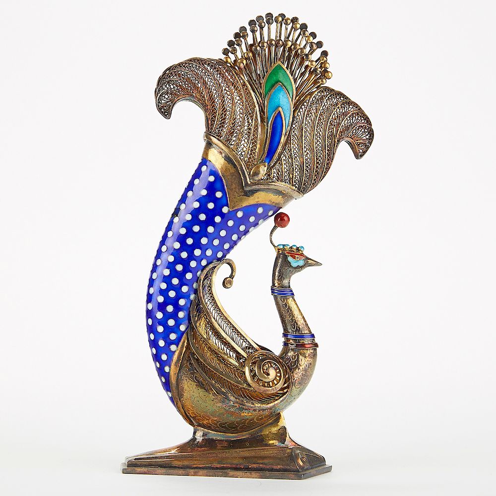 Appraisal: Chinese Enameled Silver Peacock - PRC A lovely Chinese Republic