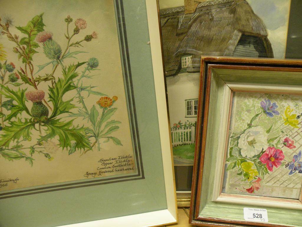 Appraisal: G M KimsbrughThistlewatercolourplus Palmer watercolour - cottage floral and an