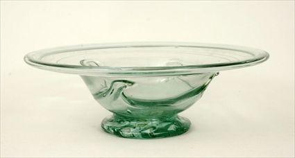 Appraisal: American Green Glass Bowl with Lily Pad Decoration Modern in