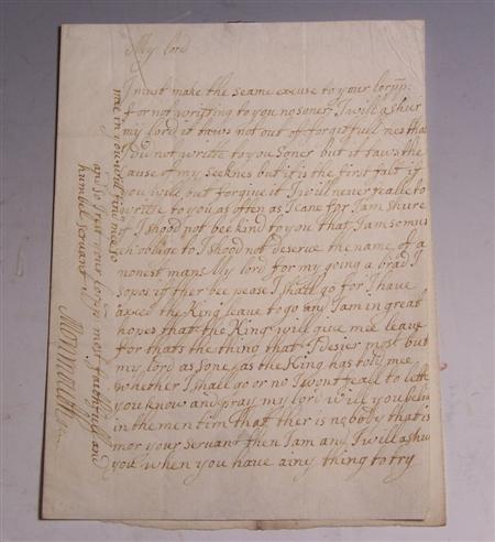 Appraisal: Monmouth James Duke of Early letter signed Monmouth page small