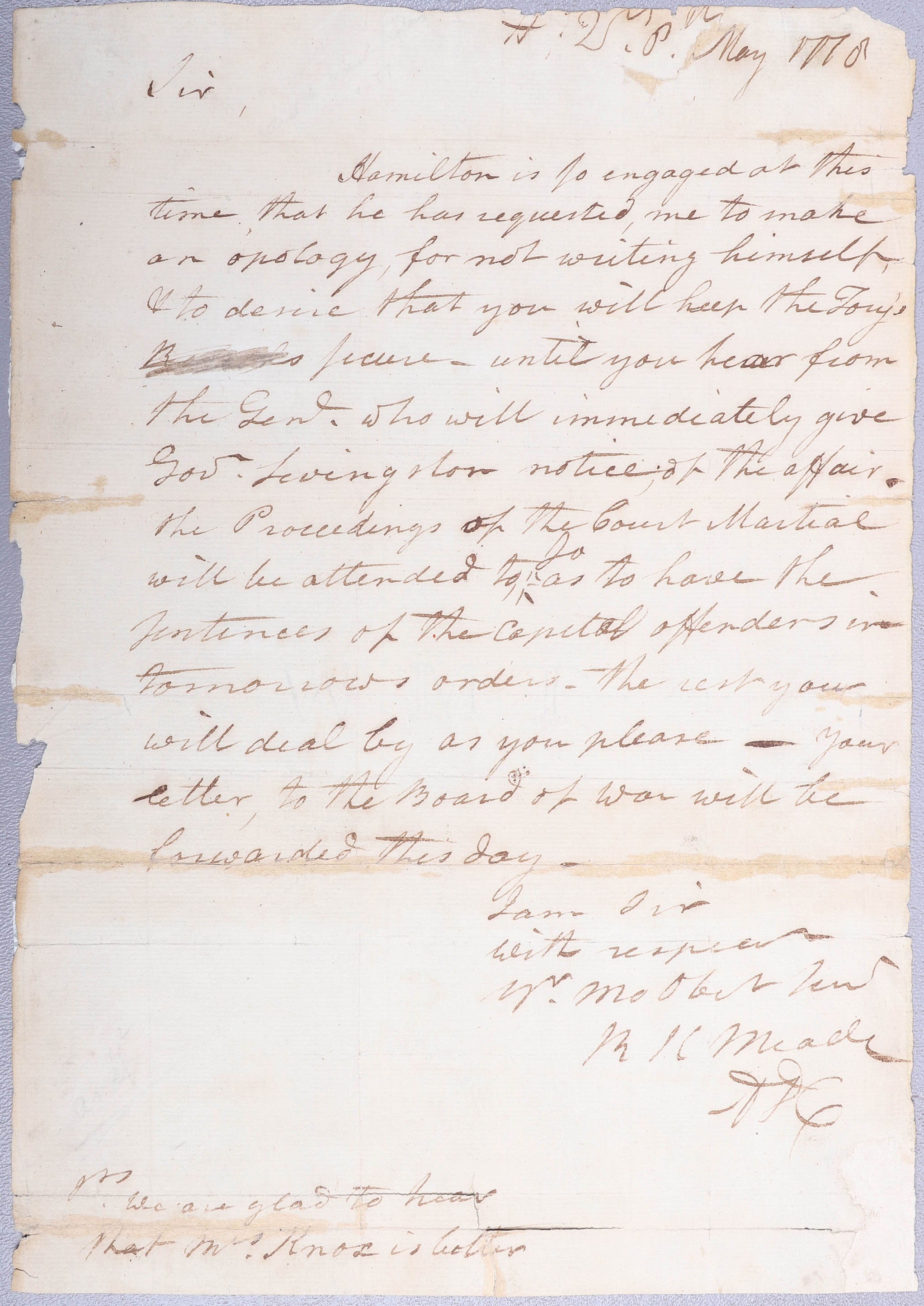 Appraisal: An autograph letter signed from Col Richard Kidder Meade to