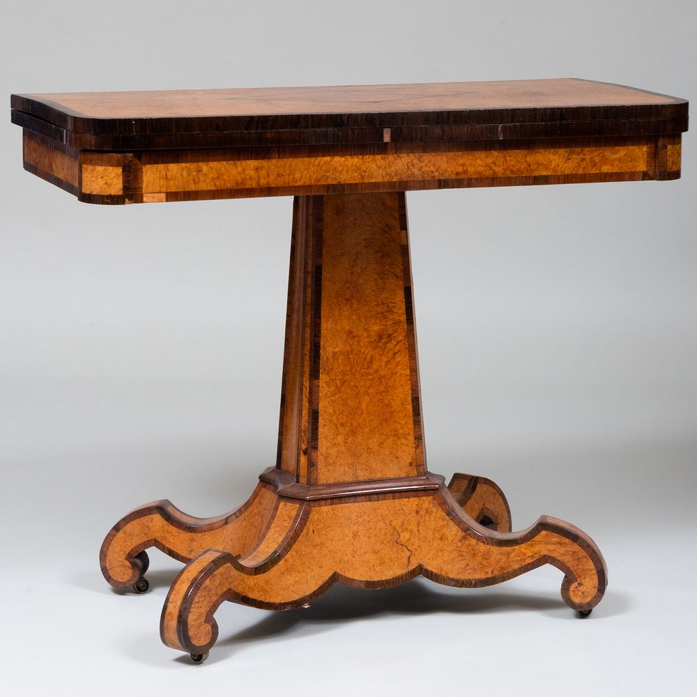 Appraisal: Regency Burl Yew and Rosewood Games Table Fitted with felt