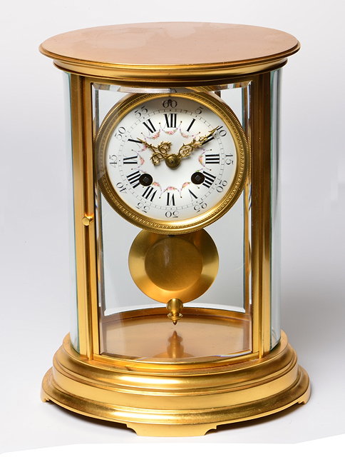 Appraisal: A TH CENTURY FRENCH OVAL FOUR GLASS MANTEL CLOCK the