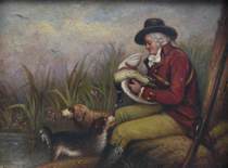 Appraisal: Unknown Artist Continental School th Century Hunter with Dogs Oil