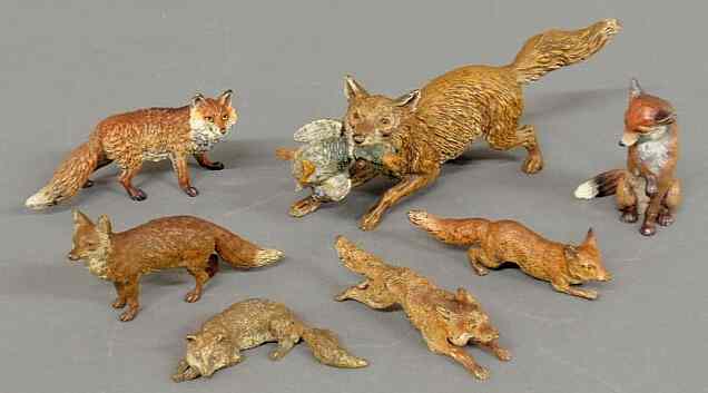 Appraisal: Seven Austrian cold painted bronze foxes largest l