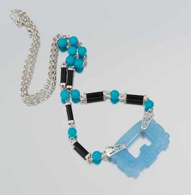 Appraisal: A Blue Jade Onyx and Turquoise Necklace k white gold