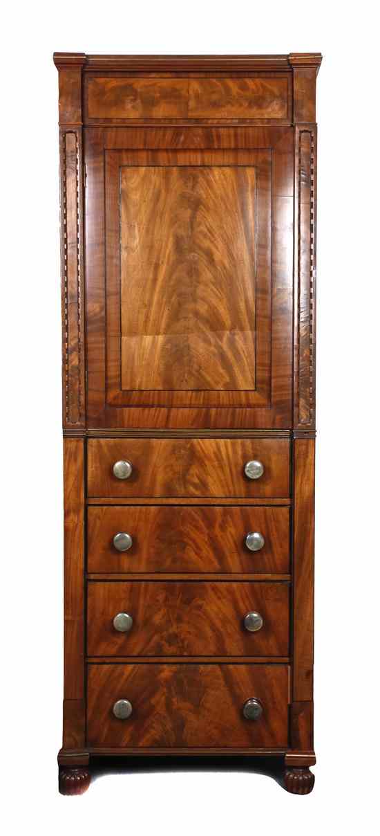 Appraisal: A Continental Burlwood Inset Linen Press of block front form