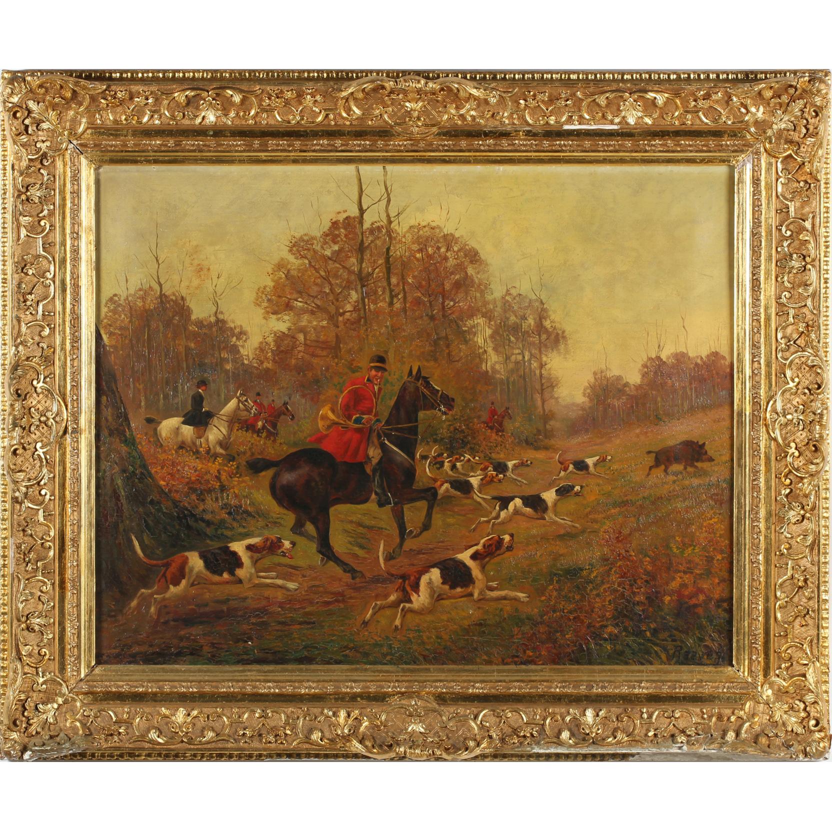 Appraisal: Walter Reeves Br fl - Boar Hunting oil on canvas