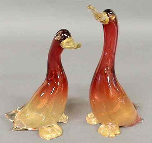 Appraisal: Pair of red Murano glass standing ducks h x w