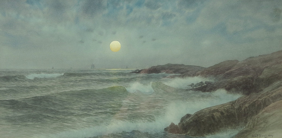 Appraisal: GAY George Howell American - ''Moonlit Rocky Coastline'' Watercolor Paper