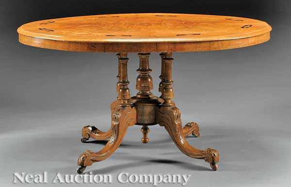 Appraisal: A Fine English Inlaid and Figured Walnut Loo Table mid-