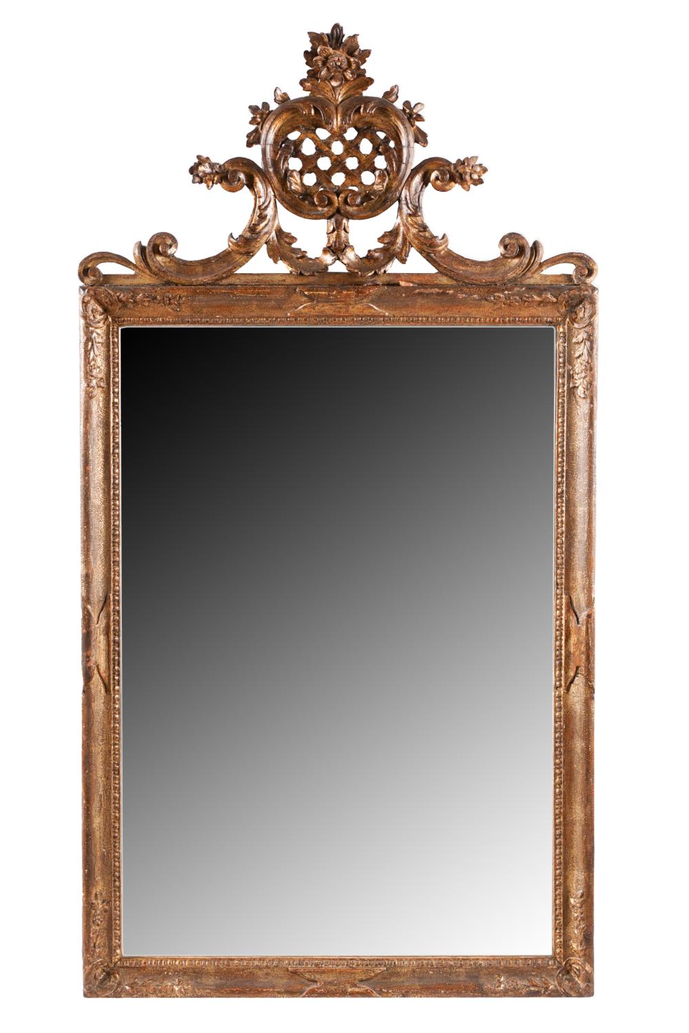 Appraisal: LOUIS XV-STYLE CARVED GILTWOOD MIRRORwith flat mirror plate Provenance The