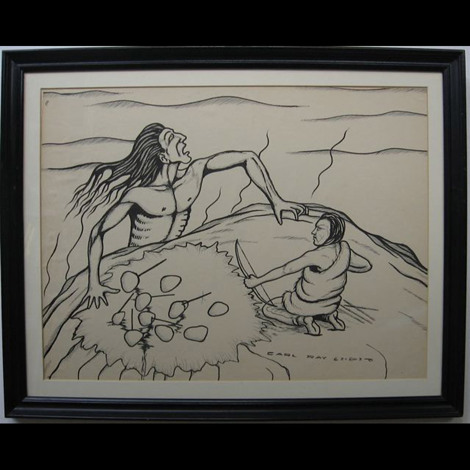 Appraisal: THE HUNTER CARL RAY - CANADIAN INK DRAWING Height -