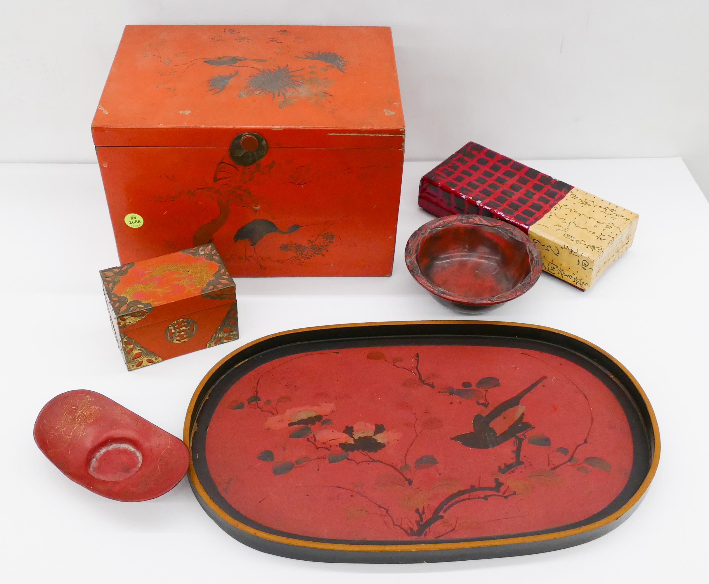 Appraisal: Shelf Old Japanese Lacquered Boxes and Trays