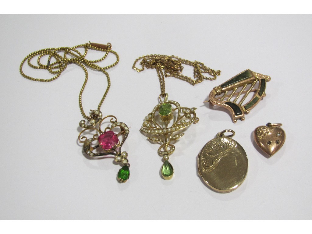 Appraisal: Lot comprising two Edwardian gold seed pearl and gem set