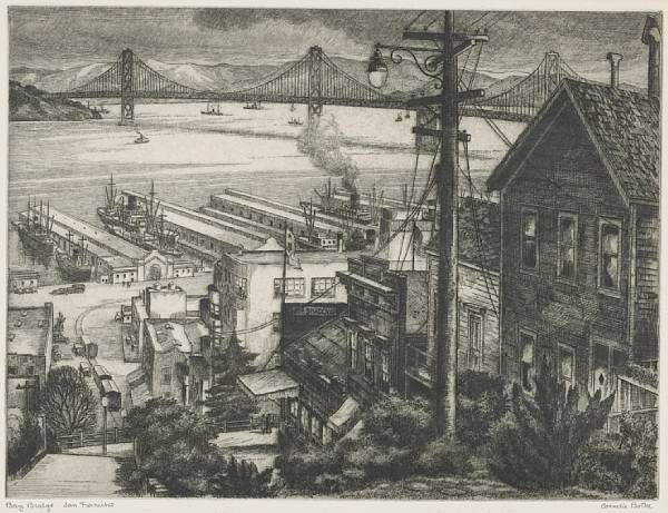 Appraisal: Cornelis Botke American - Bay Bridge San Francisco c Etching