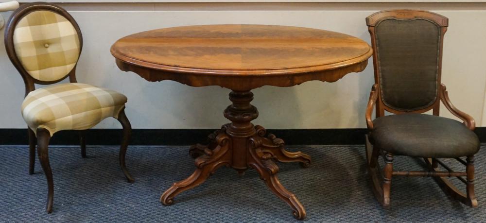 Appraisal: Victorian Rococo Style Figured Mahogany Oval Pedestal Base Breakfast Table