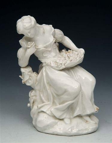 Appraisal: AN ANTIQUE ENGLISH WHITE GLAZED PORCELAIN FIGURE of a girl