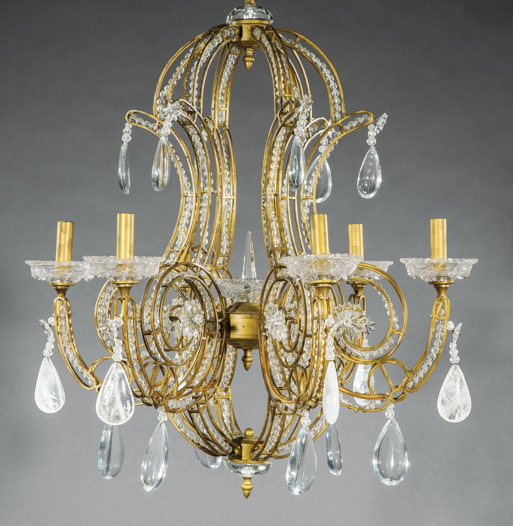 Appraisal: Venetian-Style Rock Crystal and Crystal Six-Light Chandelier th c with