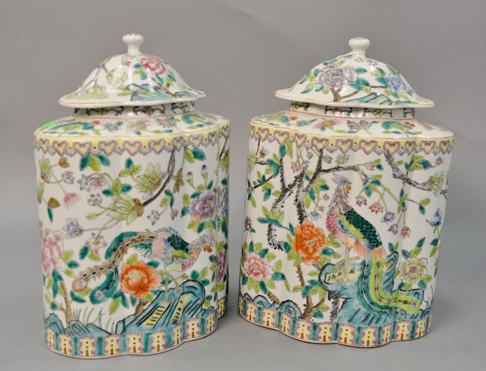 Appraisal: Pair of contemporary Chinese style covered jars ht in Pair