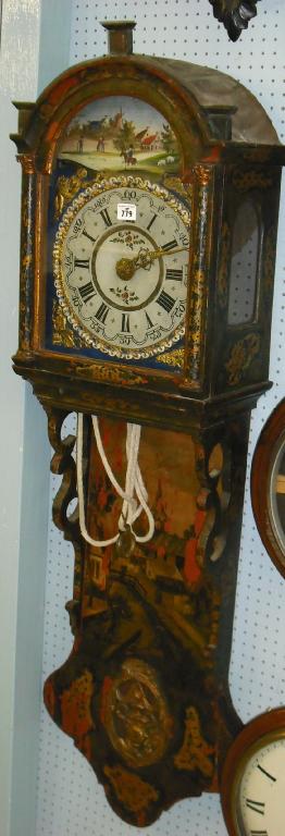 Appraisal: Dutch single train alarm wall clock the painted arched dial