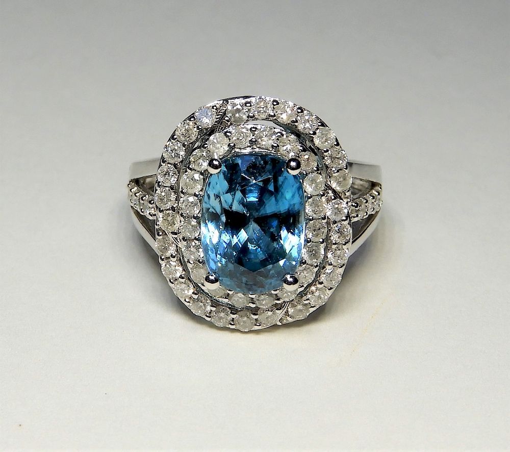 Appraisal: K White Gold Blue Zircon Diamond Cocktail Ring Orianne Collins