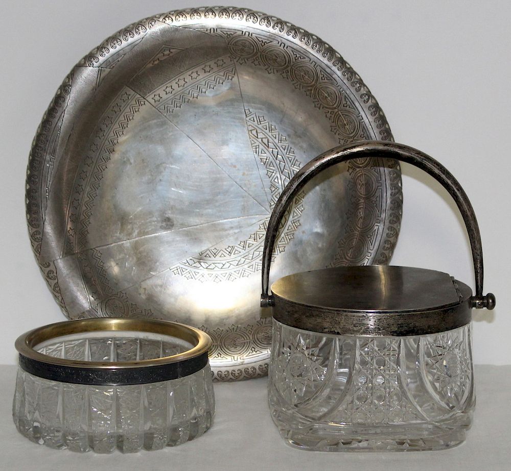 Appraisal: RUSSIAN SILVER Grouping of Russian Silver Hollow Ware Includes a