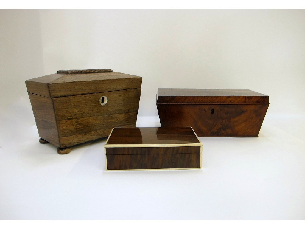 Appraisal: Sarcophagus shaped two section tea caddy tortoiseshell box and another