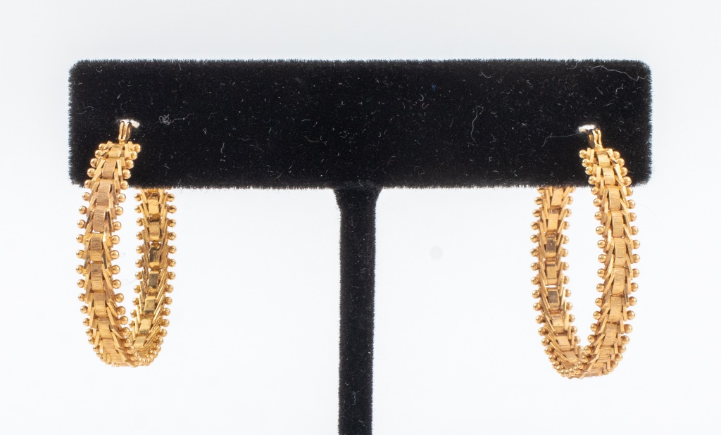 Appraisal: K YELLOW GOLD HOOP EARRINGS Pair of K yellow gold