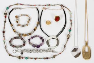 Appraisal: COSTUME NECKLACES BRACELETS PIECES COSTUME NECKLACES BRACELETS PIECES Includes leather