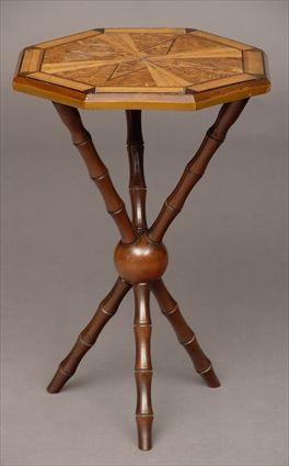 Appraisal: VICTORIAN INLAID OCTAGONAL-TOP TRIPOD TABLE With remnant of paper label