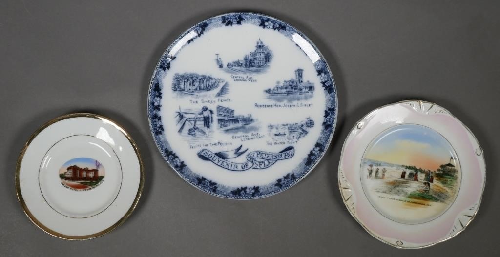 Appraisal: Three antique St Petersburg souvenir plates Soreno Hotel plate is