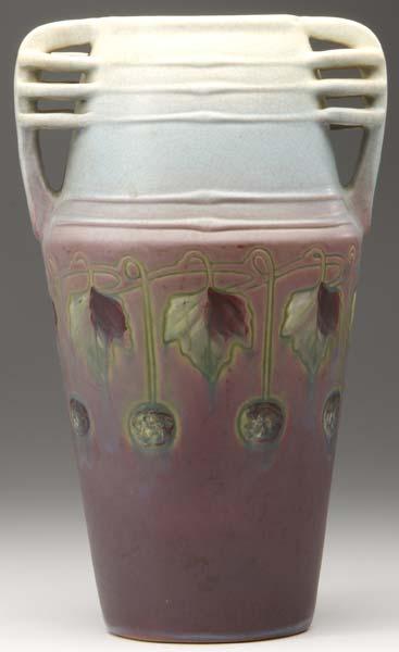 Appraisal: WELLER Jewell fine vase with ribbed buttressed handles decorated with