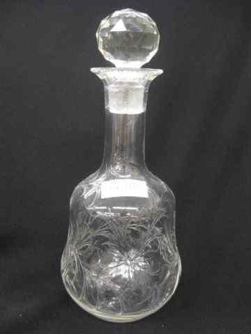 Appraisal: Engraved Glass Decanter rock crystal style cut work floral ''