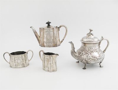 Appraisal: A Victorian engraved piece bachelors tea service with shaped and