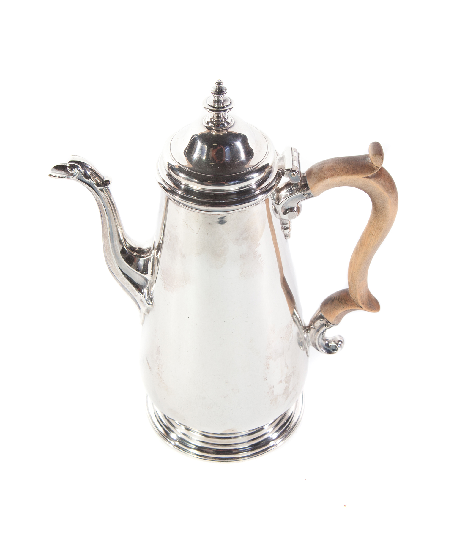 Appraisal: ENGLISH SILVER COFFEE POT London hallmarks Delicate form wooden handle