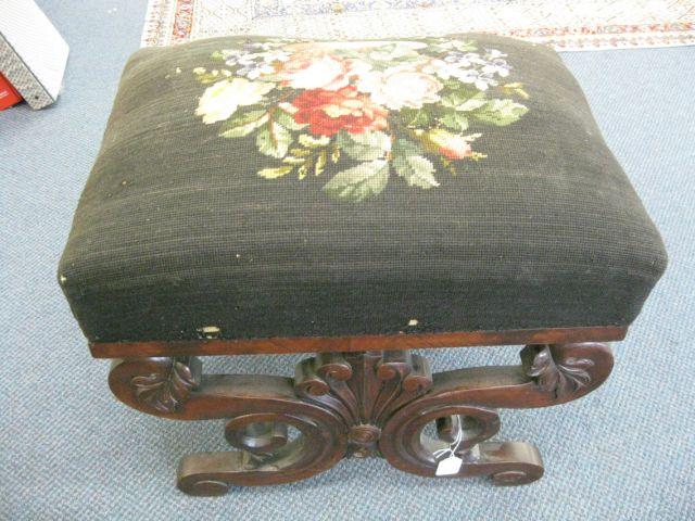 Appraisal: Victorian Stool carved needlepoint seat tall wide