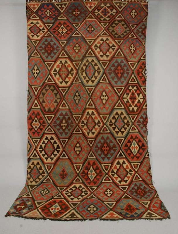 Appraisal: TURKISH KILIM EARLY th C Overall design of repeating hexagons