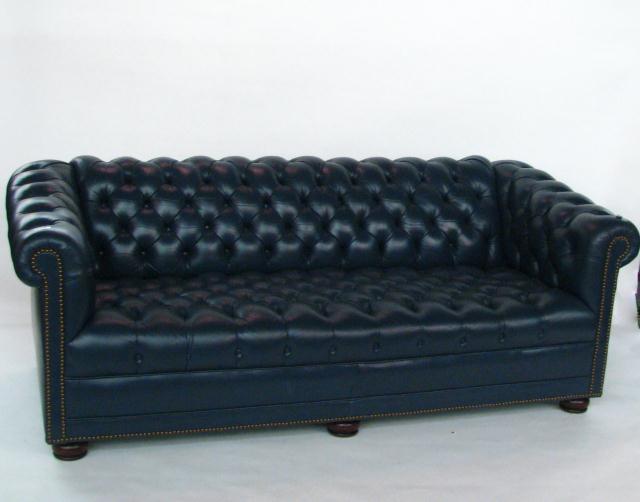 Appraisal: A Navy Blue Tufted Leather Sofa high quality nail head