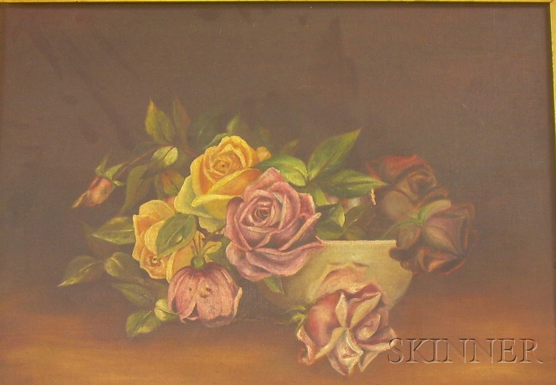 Appraisal: Framed American School Oil on Canvas Still Life with Roses