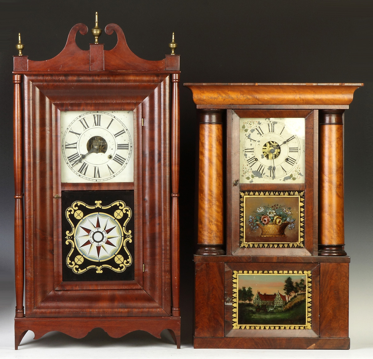 Appraisal: William Gilbert Hollow Column Shelf Clock Birds eye maple mahogany