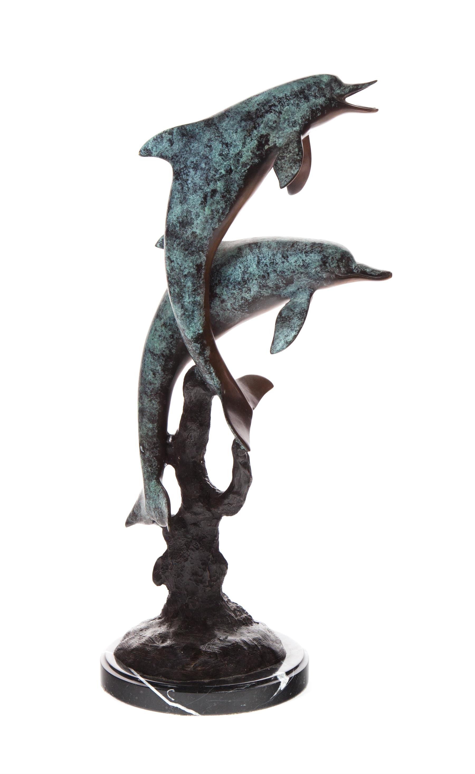 Appraisal: BRONZE FIGURAL GROUP OF DOLPHINS European th century Two dolphins