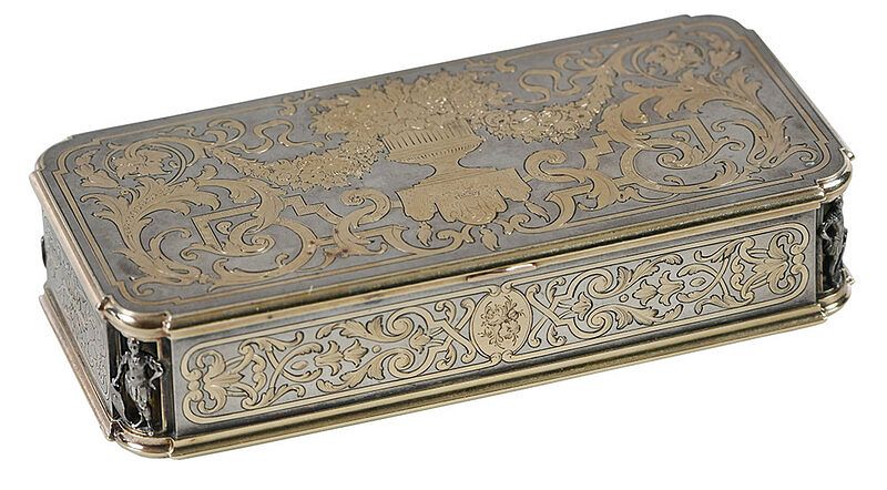 Appraisal: Ornate French Silver Box th century rectangular with canted corners