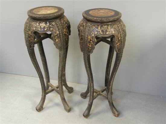 Appraisal: Pair of Chinese th century mother-of-pearl inlaid hardwood plant stands