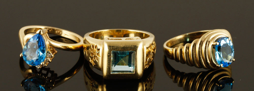 Appraisal: - K Gold and Topaz Rings Collection of three K